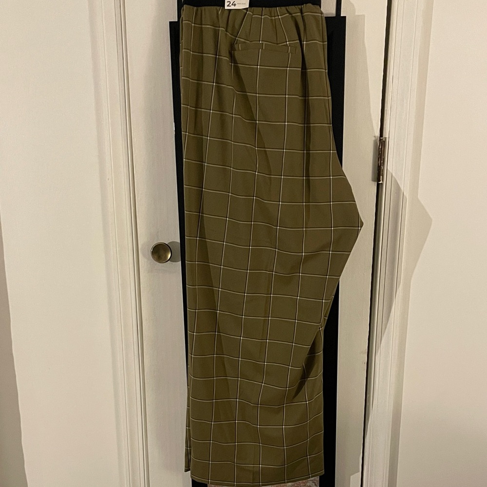 Women Olive Checkered Pants PLUS SIZE